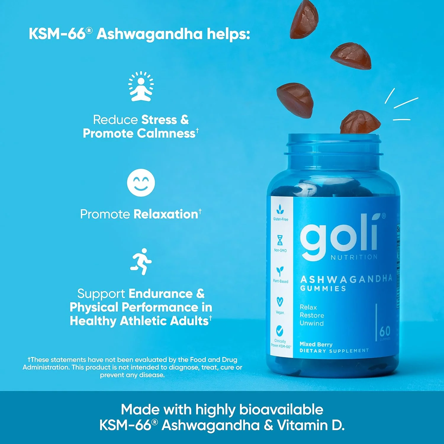 Goli Ashwagandha & Vitamin D Gummy - Mixed Berry, KSM-66, Vegan, Plant Based, Non-GMO, Gluten-Free & Gelatin Free. America's #1 Ashwagandha Brand - Image 5